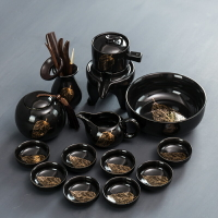 創意懶人自動茶具套裝家用陶瓷建盞天目釉金葉盞石磨茶杯泡壺茶器