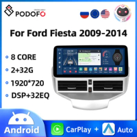 Podofo 12.3'' Android Car Radio For Ford Fiesta 2009-2014 Multimedia Player Carplay Android Auto WIFI 4G AI Voice BT Car Stereo