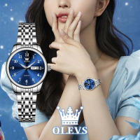 OLEVS นาฬิกาข้อมือ สายสเตนเลส นาฬิกาข้อมือผู้หญิง กันน้ำ แฟชั่นหรูหรา นาฬิกาผู้หญิง ส่องสว่าง มีปฏิท