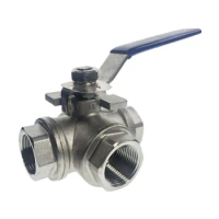 WZJG 1/2" 3/4“1” 3 Way BSPT T and L Type Female Mounting Stainless Steel Ball Valve Vinyl Handle Irrigation Pipe Fittings