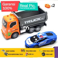 Mainan Mobil Remot Kontrol RC Truk Alat Berat Dump Tanah Fuso Datova Work Set Isi 2 Polisi Sedan Bal