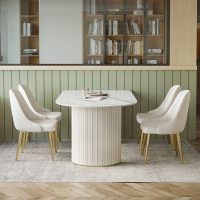 現代輕奢風餐廳島臺餐桌一體設計師大小戶型家用靠墻巖板吃飯桌子