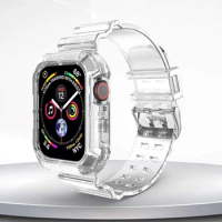 2in1 For Apple Watch Band 45mm 44mm 42mm 41mm 40mm 38mm 49mm Transparent Clear Watch Strap + case iwatch Ultra 2 SE 9 8 7 6 5 3