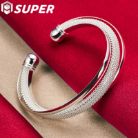 925 Sterling Silver Large Reticulated Smooth Bangle Bracelet For Woman Man Wedding Engagement Jewelry