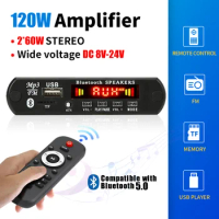 60W Amplifier Bluetooth 5.0 DIY MP3 WAV Decoder Board DC 12V Wireless Car USB MP3 Player TF Card Slot USB FM with Mic