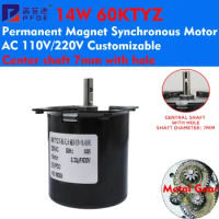 220V AC Motor 14W 60KTYZ Permanent Magnetic Synchronism Motor Center Shaft 7mm with Hole 2.5/5/10/15/20/30/40/50/60/80/110RPM