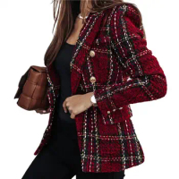 Office Lady Women Blazer Double-breasted Business Casual Winter Coat Trendy Wear-resistant Women Coat for Daily Wear