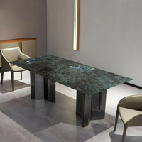 餐桌 藍翡翠大理石餐桌椅組合家用客廳長方形意式極簡餐桌