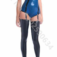 Latex Tights Zentai Fetish Rubber Catsuit Latex Bodysuit Garters with Stockings Clothing set