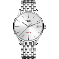 【TITONI 梅花錶】LINE1919 百年紀念 T10機械錶-銀/40mm(83919 S-575)