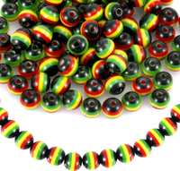 200pcs Jamaica Beads for Jewelry Making 8mm Round Resin Beads 4 Color Stripe Beads Rasta Beads Afric