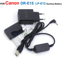 DR-E15 DC Coupler LP-E12 Fake Battery+ACK-E15 5V USB Power Cable+Charger For Canon EOS 100D Kiss x7 Rebel SL1 SX70HS Camrea