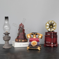 歐式創意復古風車電話機煤油燈裝飾品擺件咖啡廳酒柜工藝品擺設