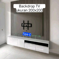 Backdrop TV simple minimalis ukuran P200xL200 tempat penyimpanan TV multifungsi mempercantik ruangan