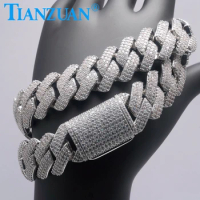New Trendy Cuban Hip Hop Iced out Bling Cuban Link Chain 925 silver Three Row Moissanite Paved Cuban Necklace Jewelry