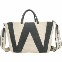 Max Mara Weekend Raid W字帆布編織肩背托特包(附萬用包/黑色)