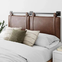 Headboard, modern wall mounted suspended headboard, large, brown synthetic leather, bedroom headboard