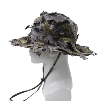 Camouflage Boonie Hats for Men 3D Leaves Camo Tactical Cap Ghillie Caps Hunter Sniper Hats for Hunting Fishing Sunshade Airsoft