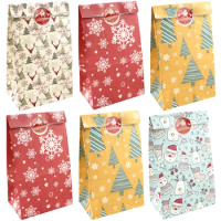 Kraft Paper Bags with Stickers Snowflake Cookie Food Bag Merry Christmas Candy Gift Bag Christmas Decoration Gift Packing