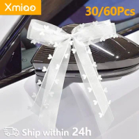 30/60Pcs White Lace Silk Ribbon for Wedding Car Chair Sash Bridal Bouquet Decoration Birthday Party Christmas Gift Box Bowknot