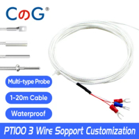 CG PT100 Temperature Sensor Platinum RTD Multitype Probe with High Precision Three-wire PFTE Cable Waterproof and Anti-corrosion