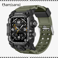 【Amband】Apple Watch 專用保護殼 ☆ M3 美國鋼鐵特攻軍規 軍綠TPU 錶帶(45mm - Apple Watch 9 / 8 / 7)