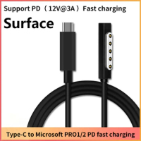 15V 3A Surface Connect To Type C PD Fast Charging Cable Compatible For Microsoft Surface Pro 8/7/6/5/4/3 Go3/2/1 Laptop4/3/2/1