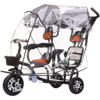 Twin Baby Stroller Transparent Rain Cover Double Seat Baby's Stroller Tricycle Canopy