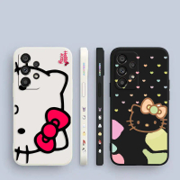 Sarung Telefon Bimbit Silikon Cecair, Lakaran Garisan Hello Kitty Cat Dicetak Sisi, Untuk Samsung Ga