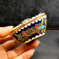 八十年代庫存老貨景泰藍元寶盒擺件銅胎掐絲琺瑯首飾盒戒指盒粉盒