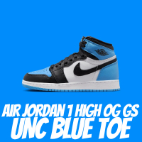 【NIKE 耐吉】休閒鞋 Air Jordan 1 High OG GS UNC Blue Toe 大學藍 黑藍 女鞋 大童 FD1437-400