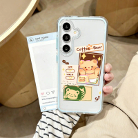 Coffee Bear Cartoon Dual Color Airbag Case for Samsung /A32 4G /S22 /S24 FE /A07 4G /A36/A56 /A15 /A