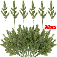 2/30Pcs Artificial Pine Branches Christmas Ornament Green Leaves Fake Pine Needles Stems DIY Wreath Garden Gifts Box Decoration