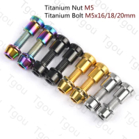 Tgou Titanium Bolt M5x16 18 20mm Hex Head with Washer Screws + M5 Ti Nuts for 3T Stem Front Forking Lock