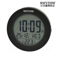 【RHYTHM 麗聲】工業款溫度顯示LED夜燈圓形電子鬧鐘(黑色)