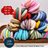 5mm Rainbow Pastel Variegated Macrame Cordd Pure Cotton Braided Rope for Macrame Dog Leash Pets Collar Keychain cords 3.3 Yds/3M