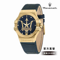 【MASERATI 瑪莎拉蒂 官方直營】Potenza 力霸雄系列石英手錶 晶綻藍X金色 藍色真皮錶帶 40MM R8851108035