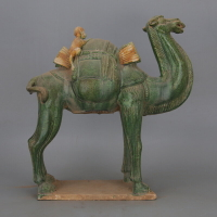 唐三彩綠釉膠胎駱駝擺件 仿古出土古瓷器手工瓷舊貨家居客廳收藏