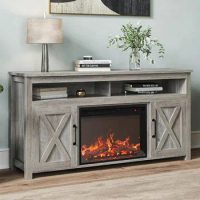 Wood Electric Fireplace TV Stand for TVs Up To 65 Inches Open Shelves and Cabinets Media Entertainment Center TV Stands