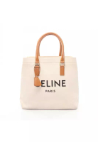 CELINE Pre-Loved Celine horizontal Hippopotamus Handbag tote bag canvas leather off white light brow