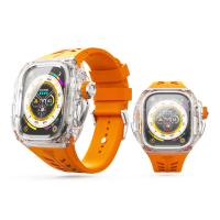 【Y24】Apple Watch 49mm 透明/橘色 尼龍防水錶殼/矽膠錶帶(SENTOSA49)