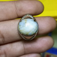 Cincin batu permata natural White Sapphire Star Burma NH Dim. 16x13x8 Ring Titanium Size 9 Bluish Wh