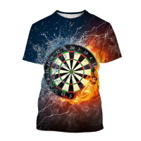 T-shirt lengan pendek cetakan 3D DART Board untuk lelaki dan wanita, gaya jalanan yang sama, bernafa