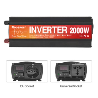 RDDSPON Pure Sine Wave Inverter 1600W 2000W DC 12V 24V To AC 220V 50Hz 60Hz Voltage Converter Solar Power Off Grid Car Inverters