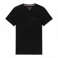 【Tommy Hilfiger】TOMMY 經典V領Logo素面短袖T恤-黑色(平輸品)