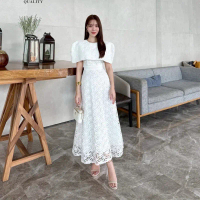 ABI39 เดรสแขนกุดช่วงคอคลุมไหล่อกเสริมฟองน้ำ