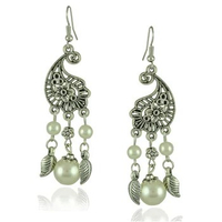 Bollywood Kundan Ethnic Silver Color Long Tassel Bead Drop Flower Peacock Jhumka Indian Earrings Wedding Oxidized Jewellery
