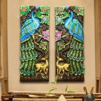 東南亞實木雕刻孔雀掛板門廳客廳裝飾壁掛 玄關背景墻飾隔斷壁飾