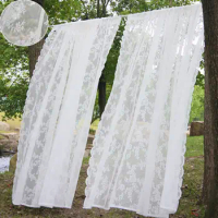 Patio Outdoor Voile Sheer Curtains Panel Garden Net White Transparent Lace Floral Curtain Drapes Picnic Decor Rod Pocket Curtain