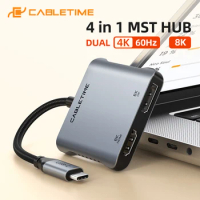CABLETIME USB C HUB to Dual HDMI Displayport 8K 30Hz 4K 120Hz PD 100W Dual Display for Laptop Dell Asus C442